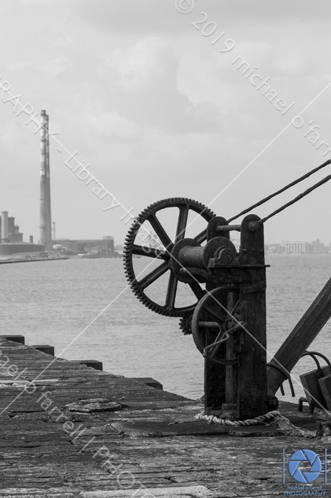 Rusting Lifting Gear with twin chimneys in Dublin Bay