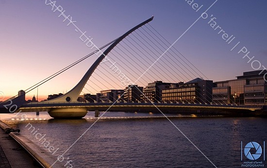 2010, Bridge Architecture, Bridge Dublin, Dublin Docklands, Dublin at Dusk, Dusk view of Sam Beckett Bridge, European Bridges, River Liffey, Samuel Beckett Bridge, Santiago Calatrava Bridge, Stock Photos, Tranquility, Water Reflection, Year, dublin